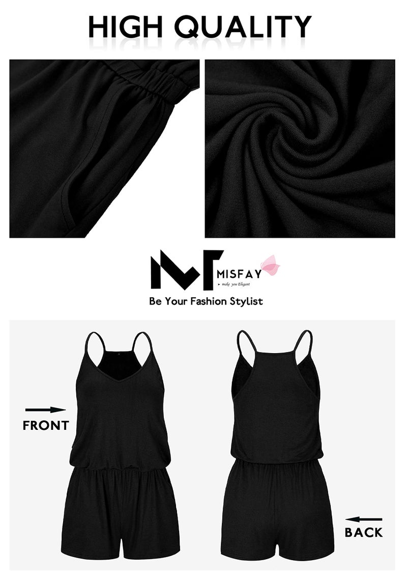 MISFAY Womens Summer Loose V Neck Spaghetti Strap Short Jumpsuit Rompers (L, Black) - Image 5